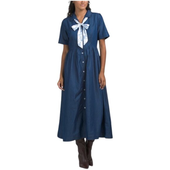 LUNA SKIES Shirt Dress With Scarf - Picture 1 of 3